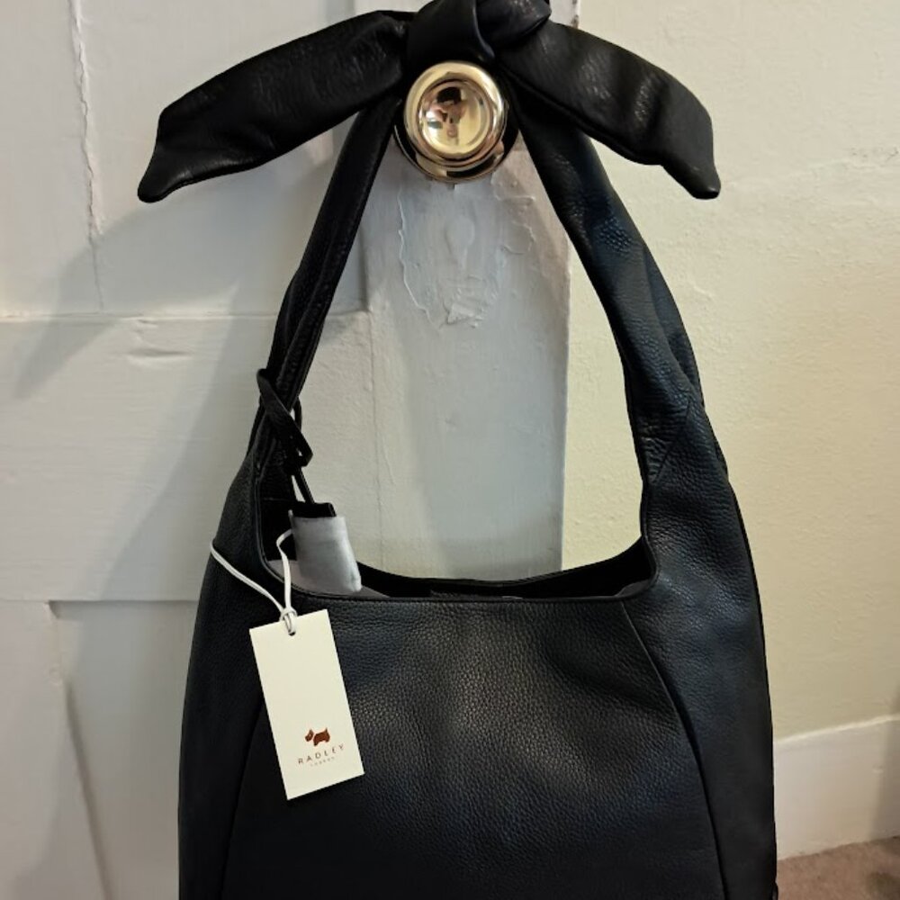 Radley London Black Leather Knot-Handle Hobo Bag